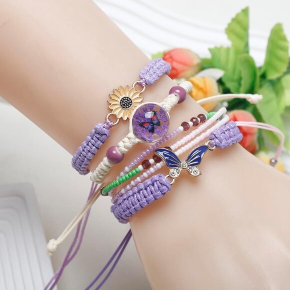 Stylish 4PCS Butterfly & Daisy Charm Bracelets for Girls - Perfect Birthday Gift - Picture 6 of 7